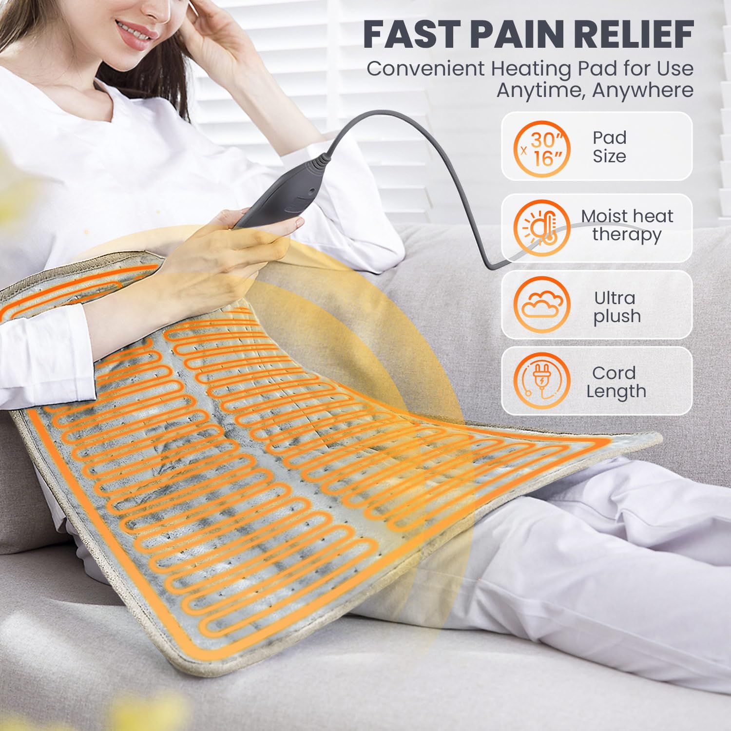 Affichage LCD et reglages du coussin pour chaleur personnalisée.
