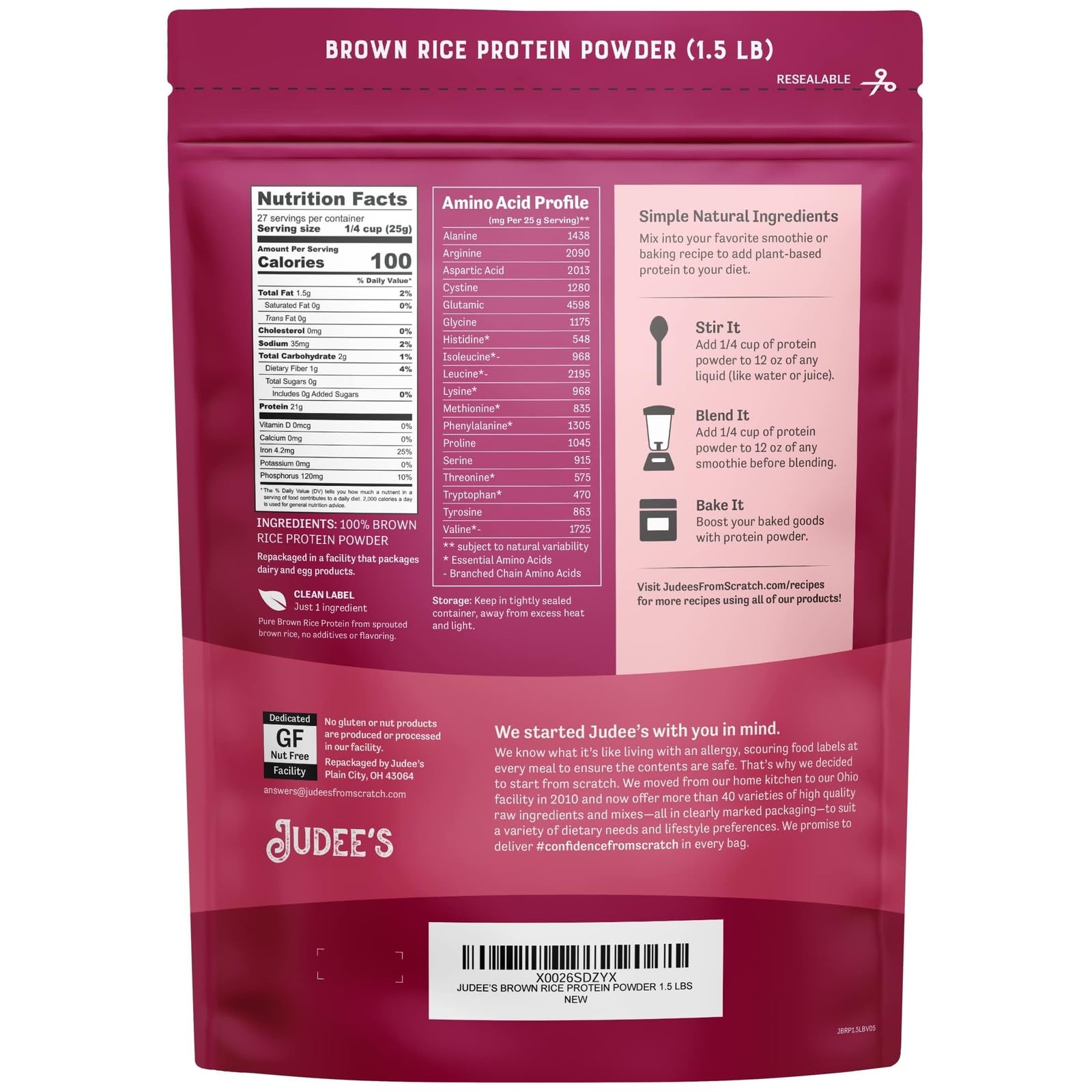 Judee's Protéine Riz Brun Sachet Fermeture pratique et frais pour une utilisation durable.