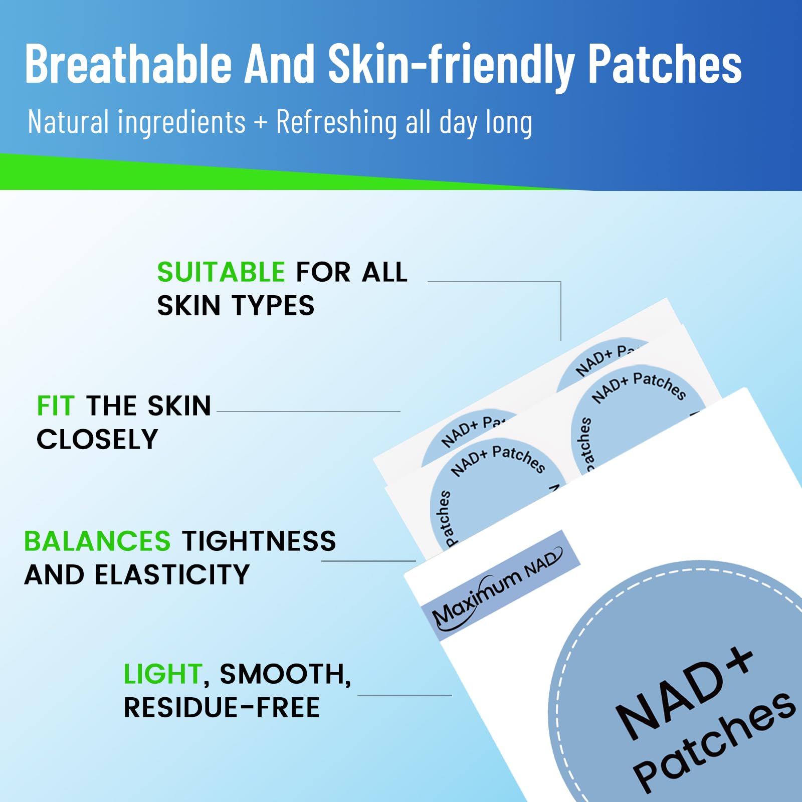Gros plan sur absorption topique du patch Juebingy NAD+