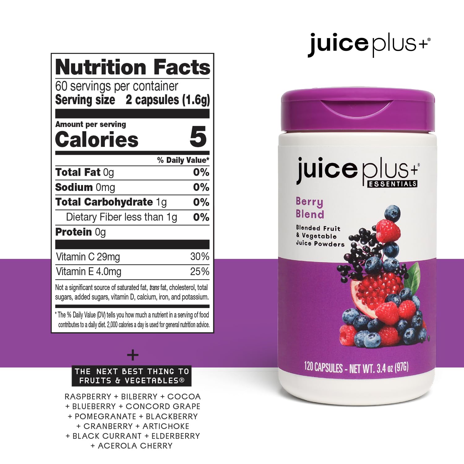 Utilisation quotidienne simple : capsule Juice Plus+ avec un verre d'eau.