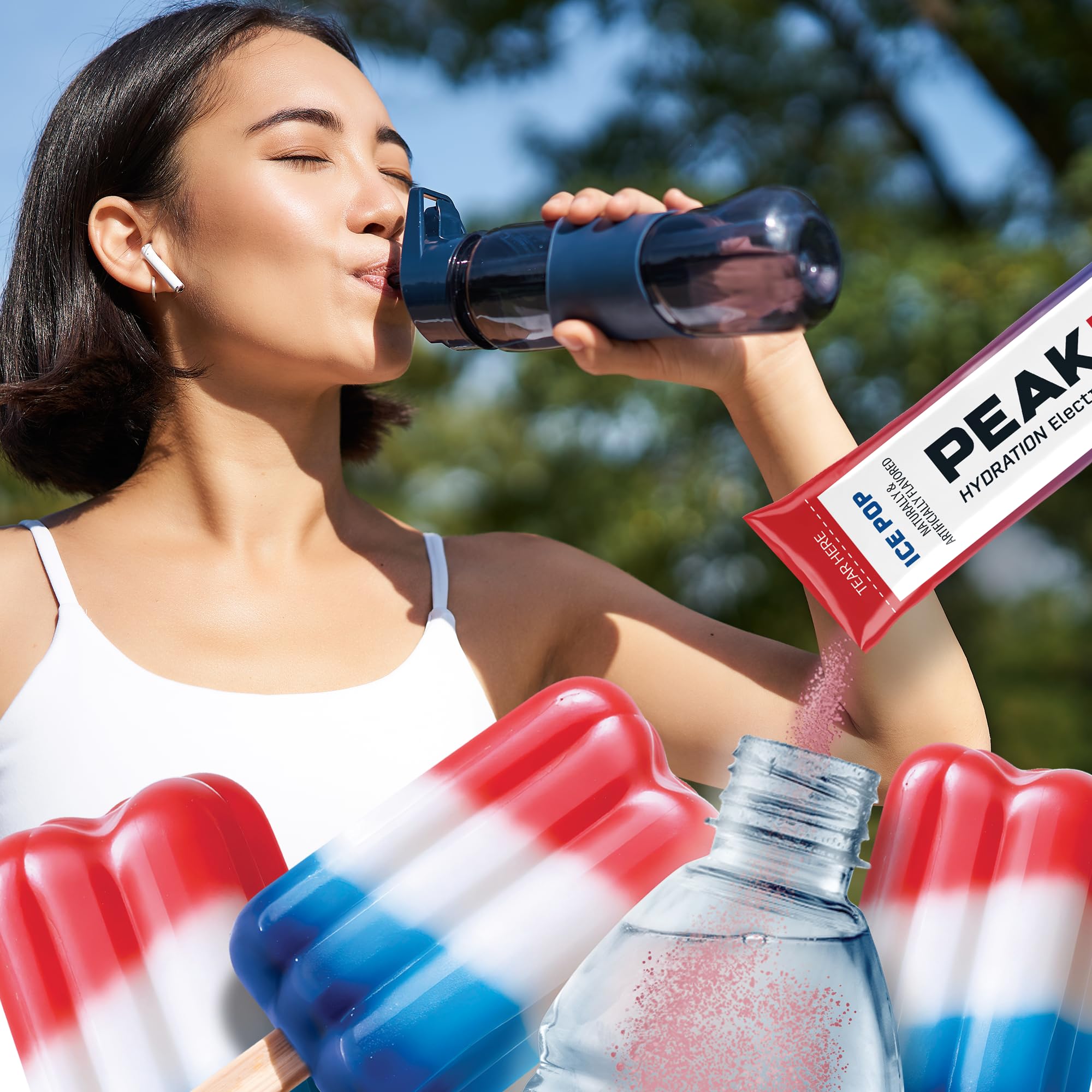 Juicy Mixes PeakH2O emballage facile à emporter et prêt à mélanger.