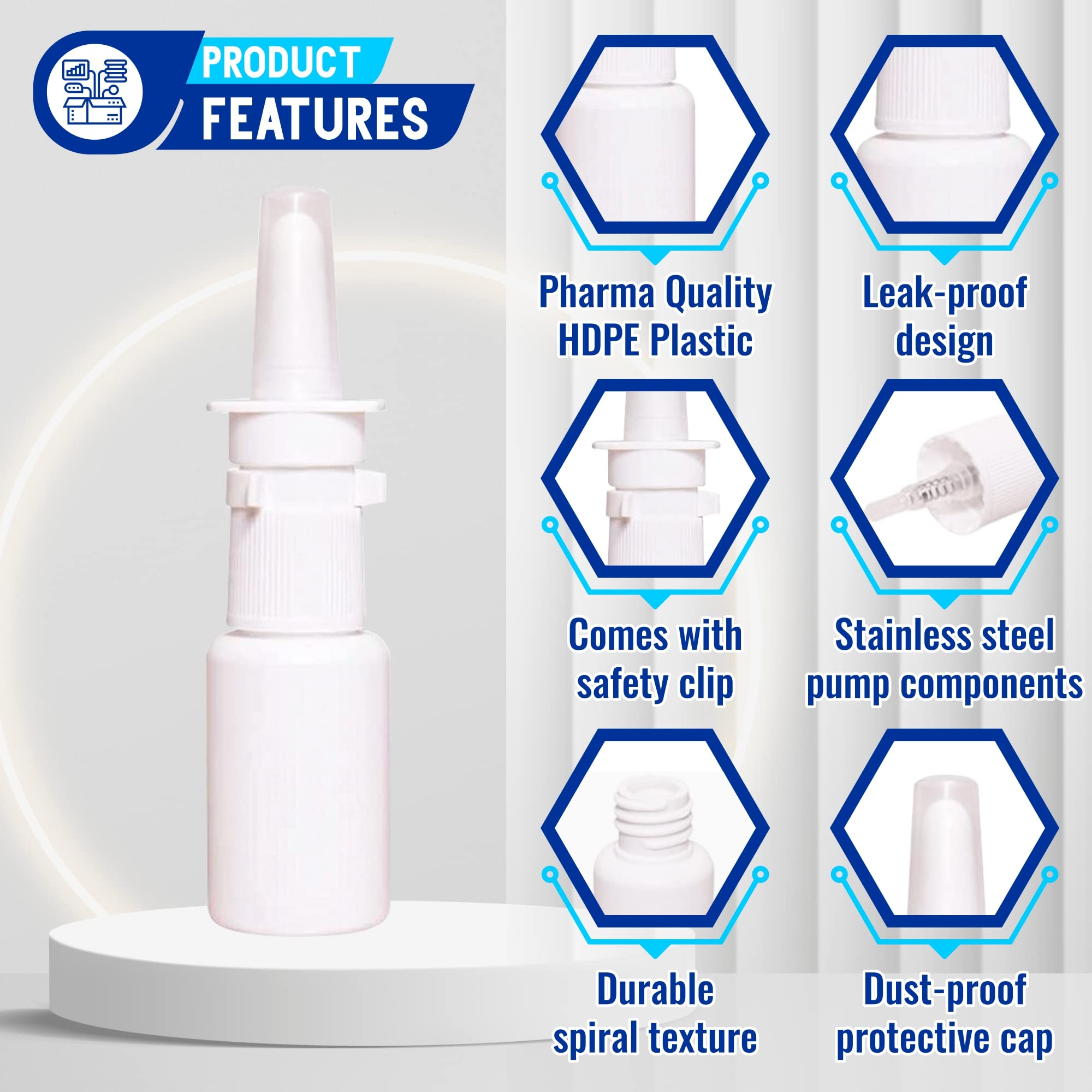 Pulvérisateur nasal Jully avec brume fine pour diffusion homogène.