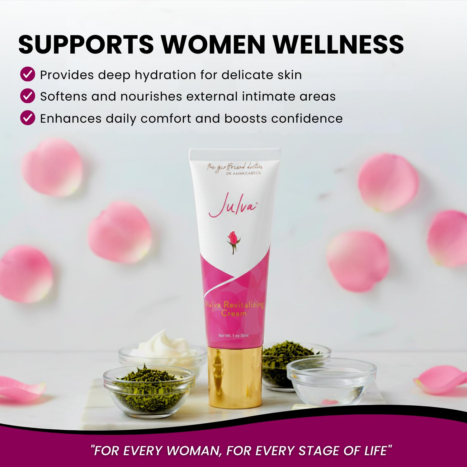 Julva crème féminine - ingredients-coco, soin doux et hydratant.