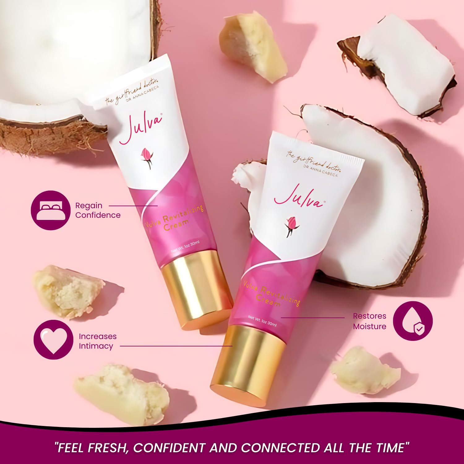 Julva crème féminine - ingredients-dhea, hydratation délicate et nourrissante.