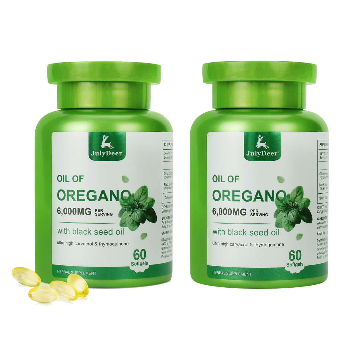 JulyDeer bouteille huile d'origan et nigelle 2 en 1 pour soutien quotidien