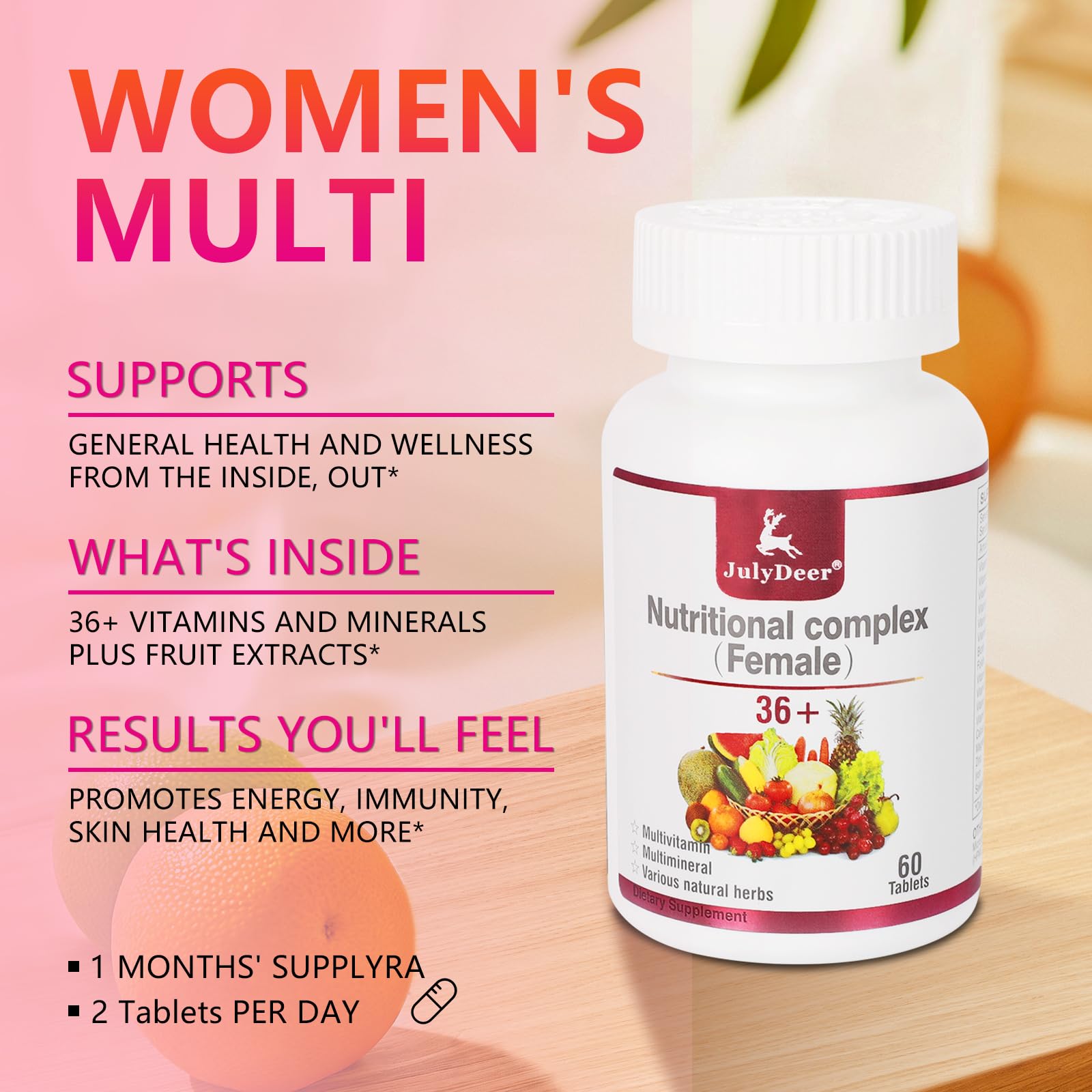 JulyDeer One Daily Multivitamin – énergie quotidienne grâce aux vitamines B et magnésium