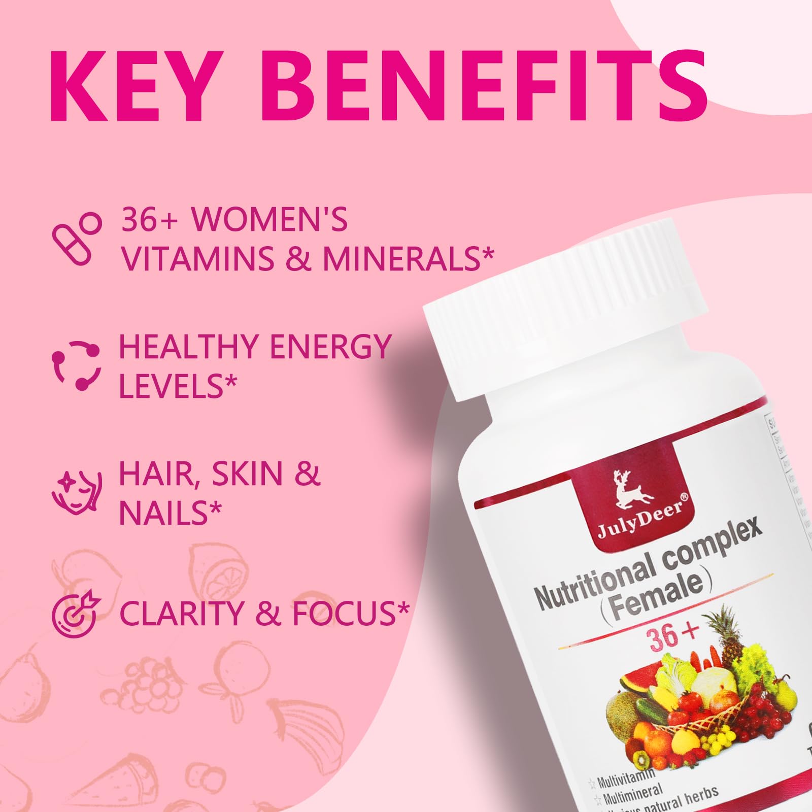 JulyDeer One Daily Multivitamin – tablettes faciles à avaler pour l'immunité et la beauté