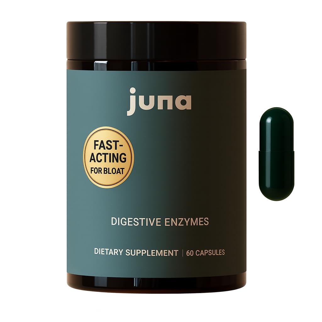 Juna Detox: bouteille avec capsules facilitant la digestion après repas.