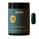 Juna Detox: bouteille avec capsules facilitant la digestion après repas.