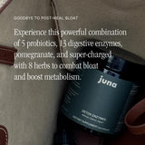 Probiotiques et enzymes de Juna Detox pour soutenir la flore intestinale équilibrée.