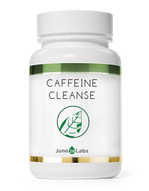 June 28 Labs Nettoyage Caféine: bouteille en gros plan montrant la réduction possible.