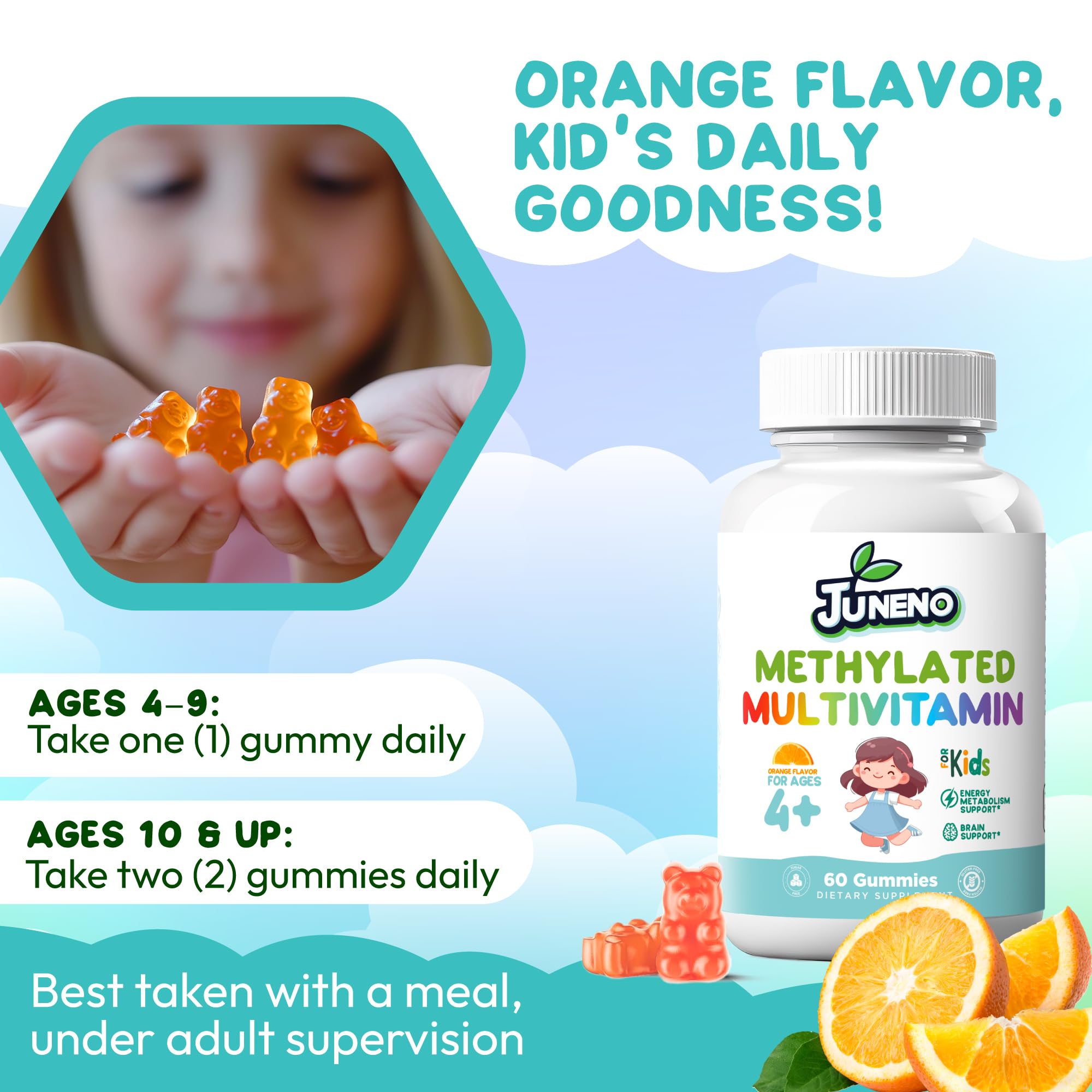 Gummies Juneno avec complexe B actif soutenant énergie et concentration.