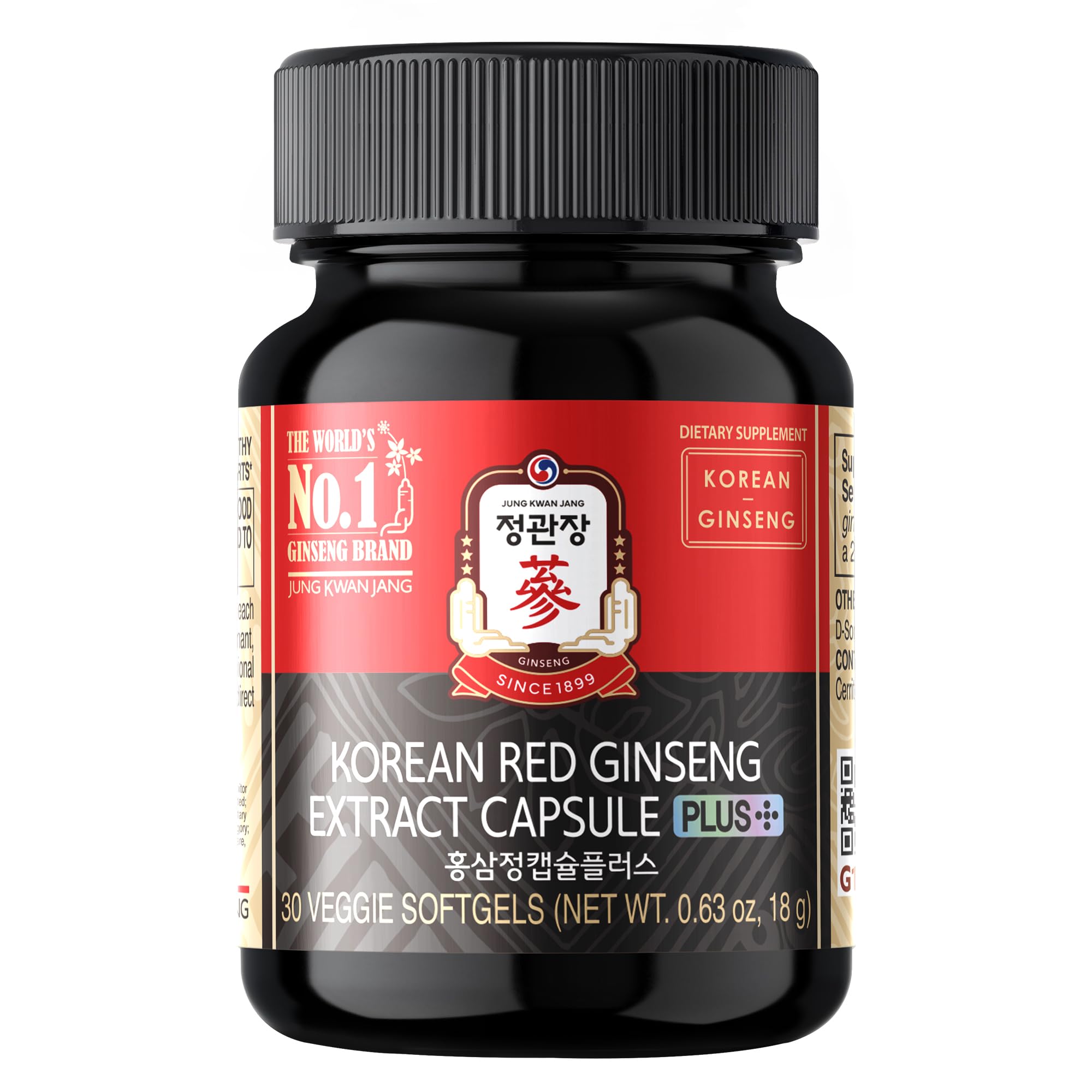 Capsules Jung Kwan Jang ginseng rouge en bouteille, énergie durable.