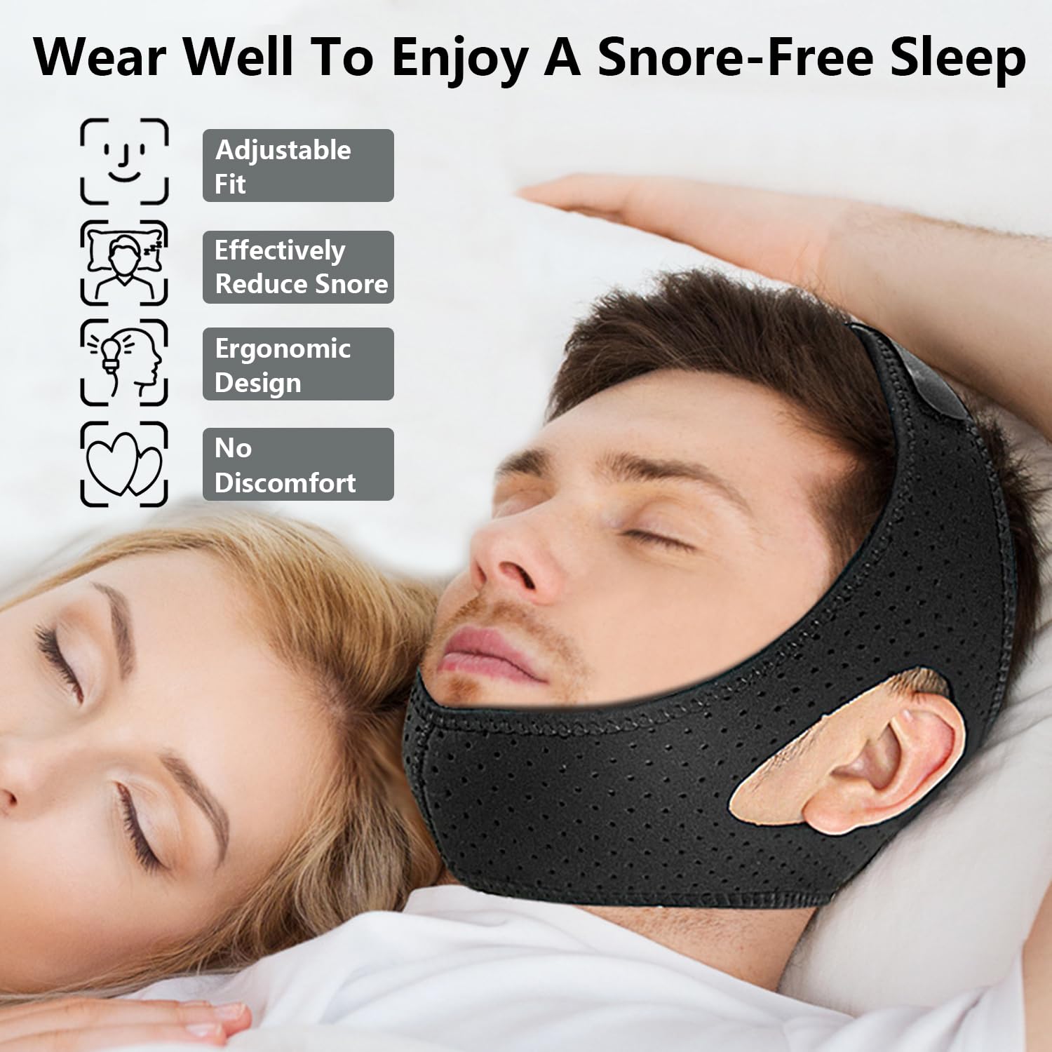 Bandeau menton JUNJIANHUAN respirant et réutilisable, idéal CPAP