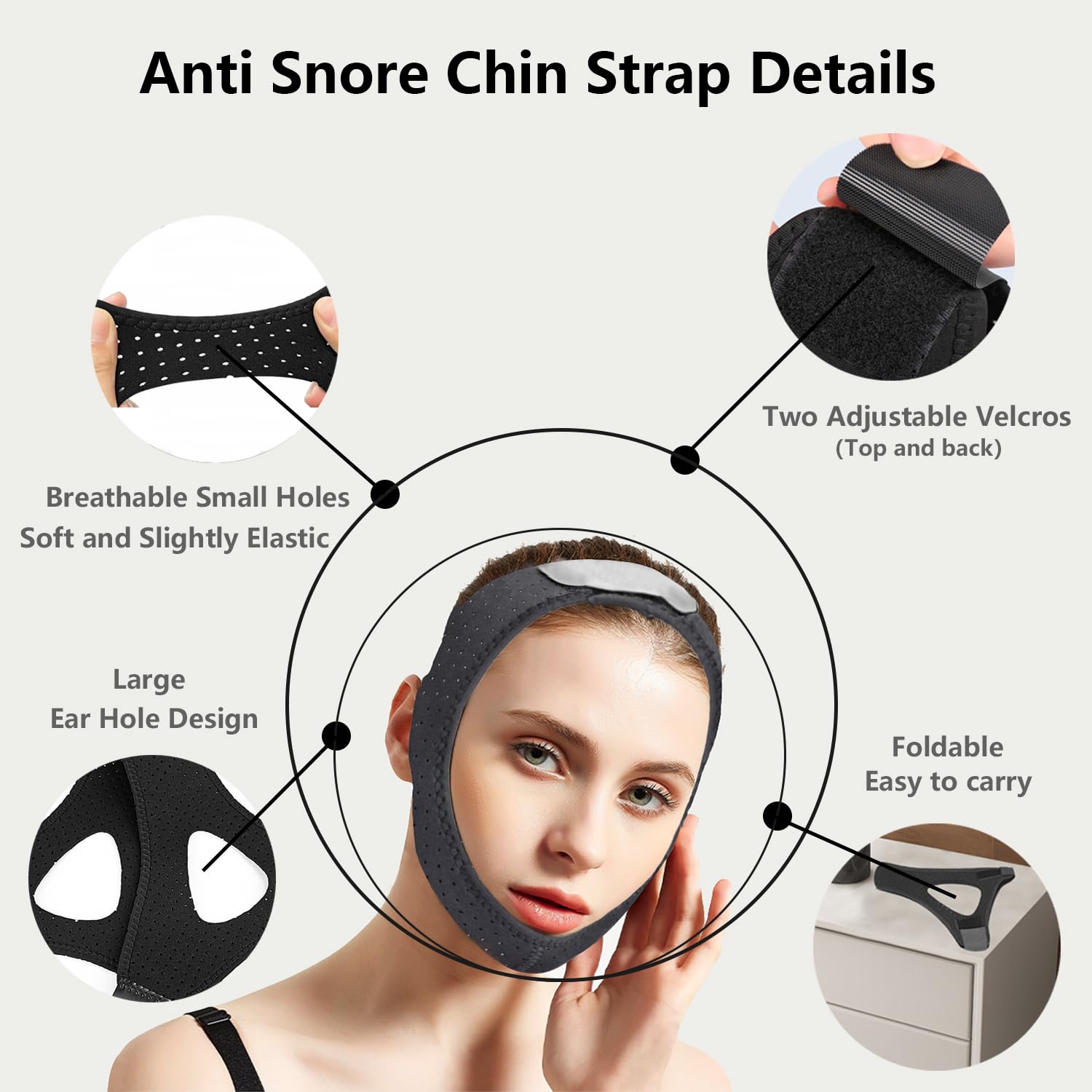 Bandeau menton JUNJIANHUAN ventilé, favorise la fraîcheur cutanée