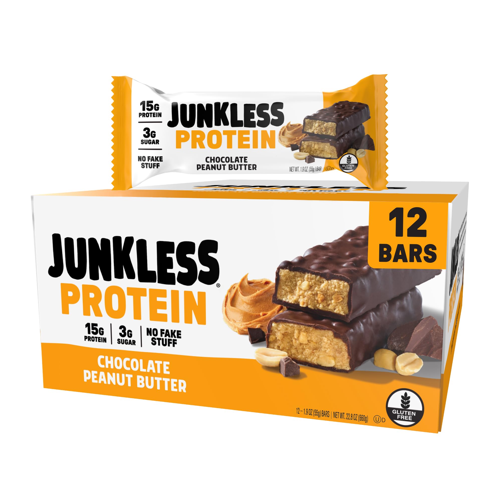 Barre Junkless chocolat cacahuète emballage élégant et pratique pour énergie
