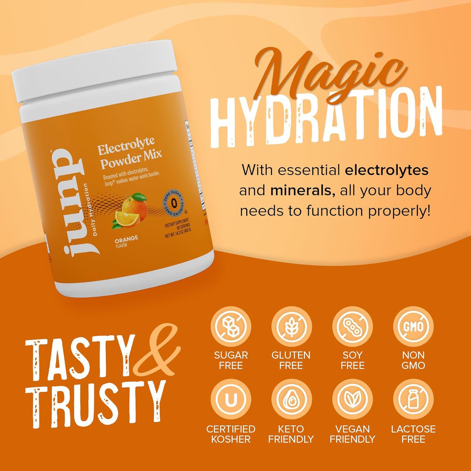 Junp Électrolytes poudre : sans gluten, soja et lactose.