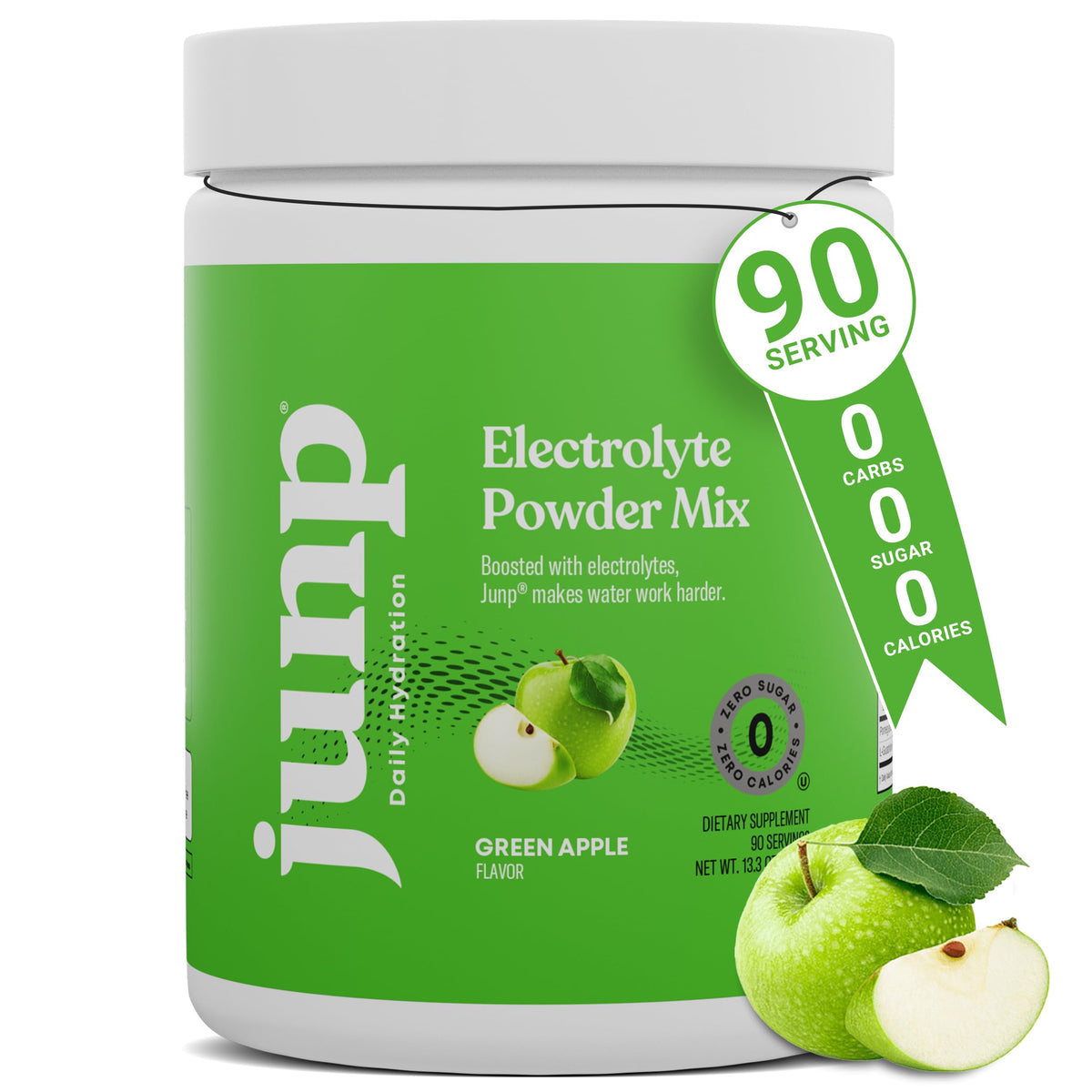 JUNP Électrolytes poudre pomme verte, hydratation durable lors de l'effort