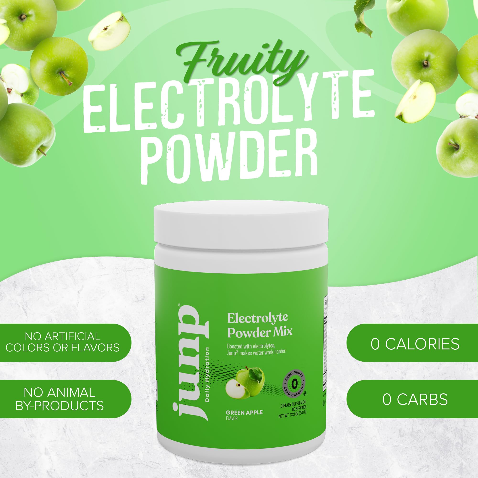JUNP Électrolytes sachet pomme verte, mélange rapide pour énergie en déplacement