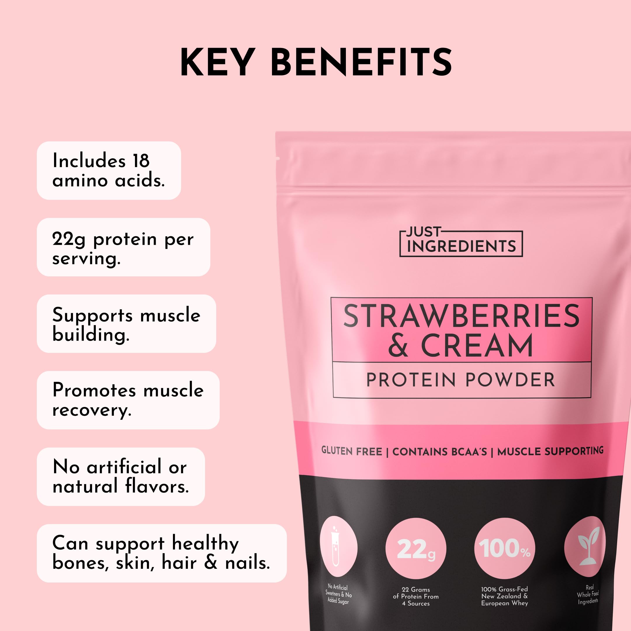 Collagène peptides JUST INGREDIENTS, visuel axé peau et articulations.
