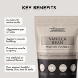 JUST INGREDIENTS Étiquette transparente indiquant 22 g de protéines par portion.