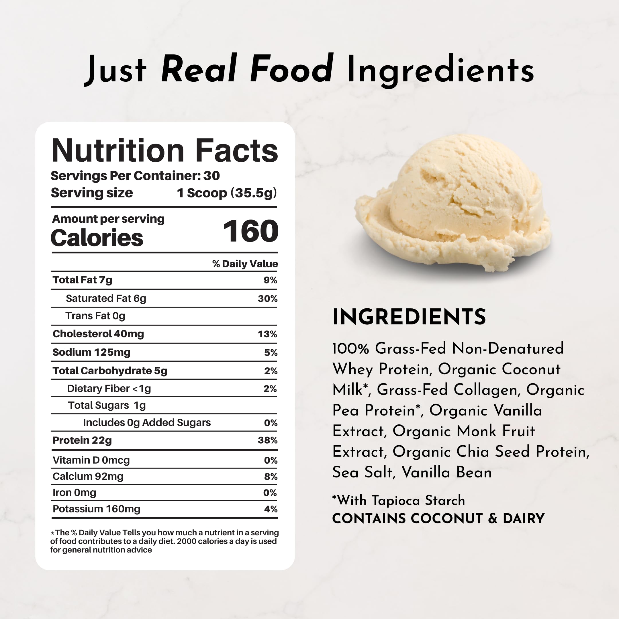 JUST INGREDIENTS scoop de protéine vanille prêt à être mélangé pour un shake rapide après l'entraînement.