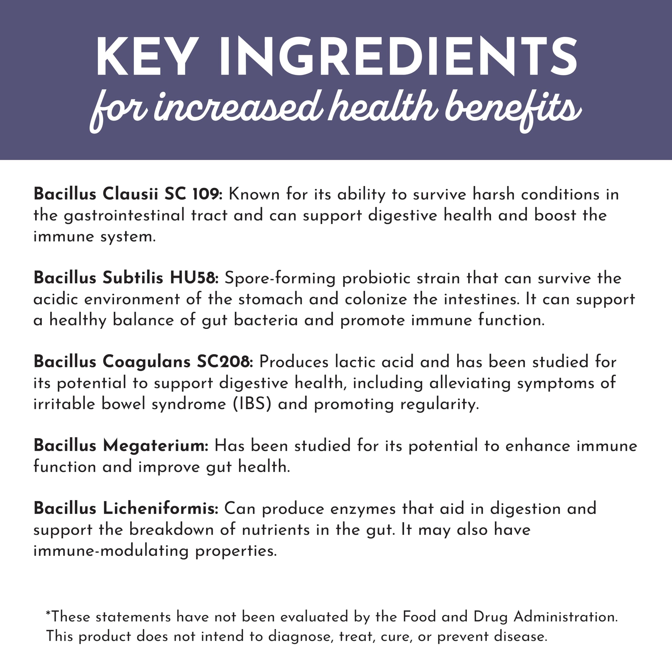 JUST INGREDIENTS Probiotiques et prébiotiques – mélange 3-en-1 pour soutien digestif.