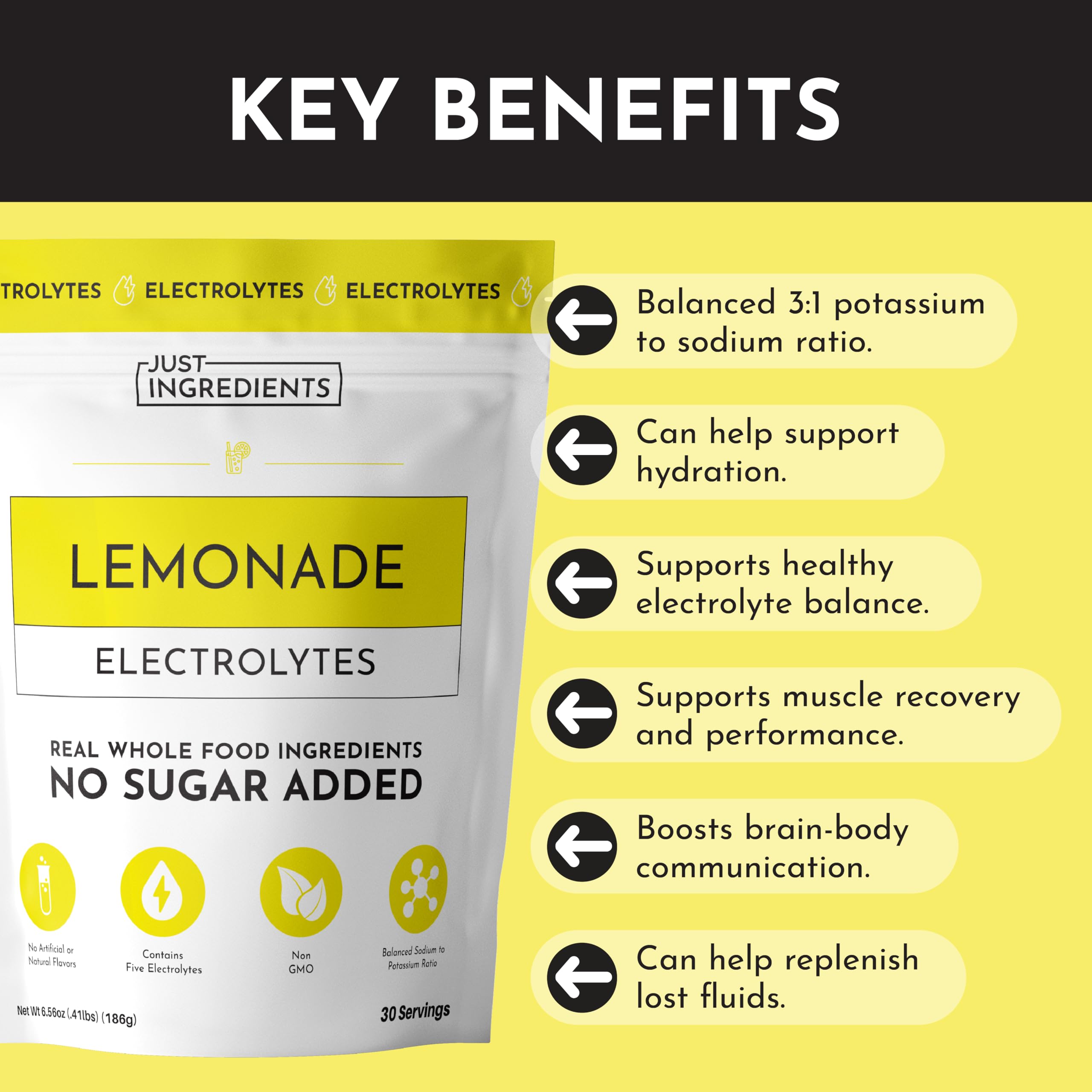 JUST INGREDIENTS limonade-électrolytes emballage 30 portions, longue durée