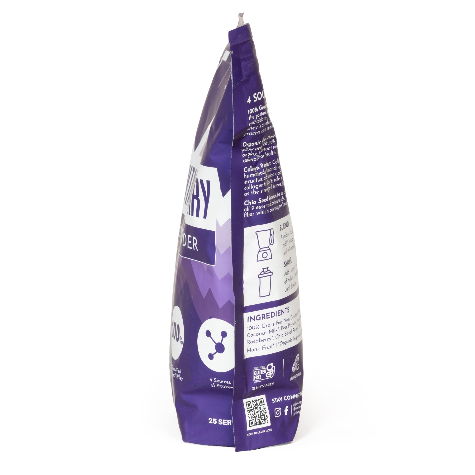 Just Ingredients Mountain Berry Protein Powder — étiquette transparente et liste d'ingrédients