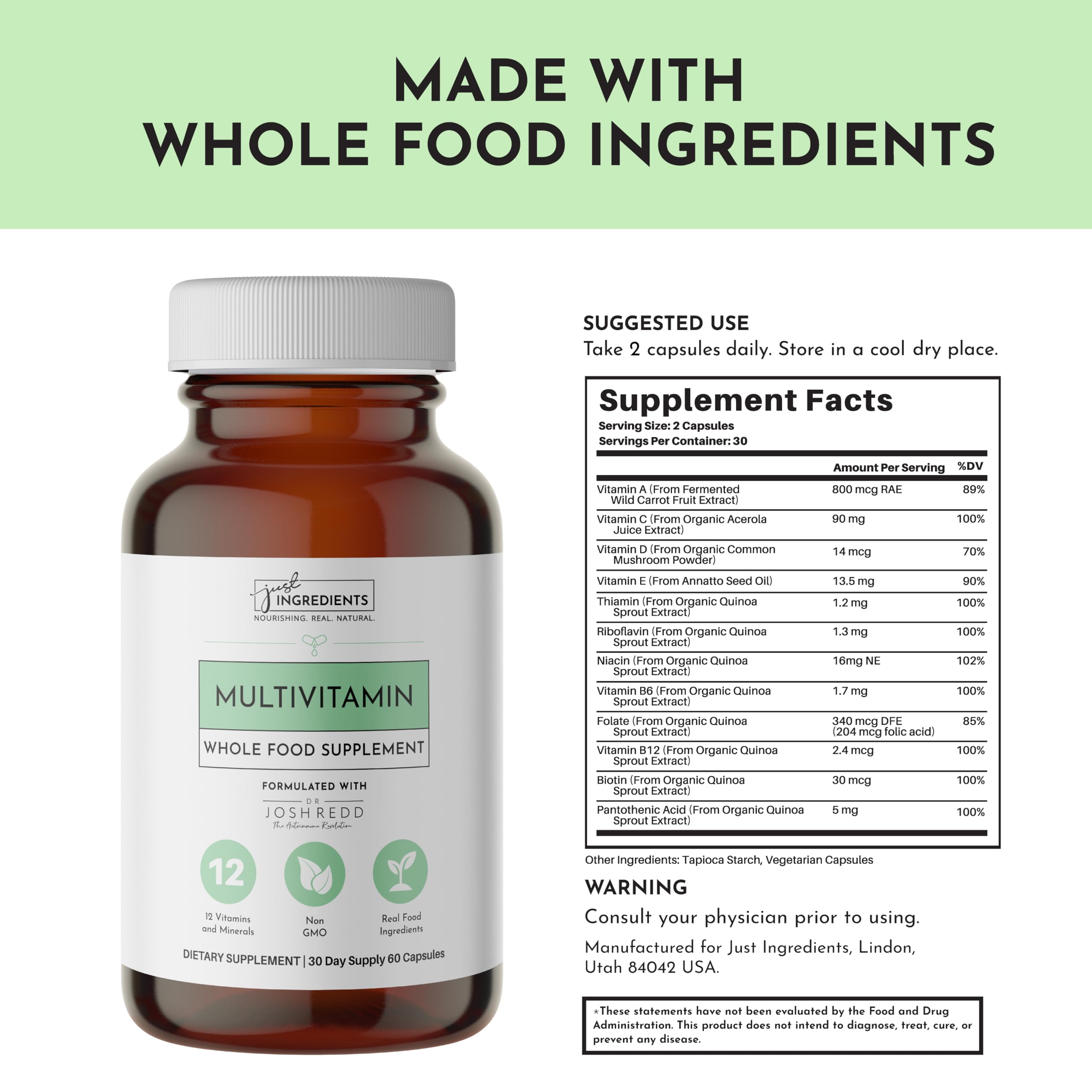 JUST INGREDIENTS Multivitamine, ingrédients végétaux essentiels pour le quotidien.