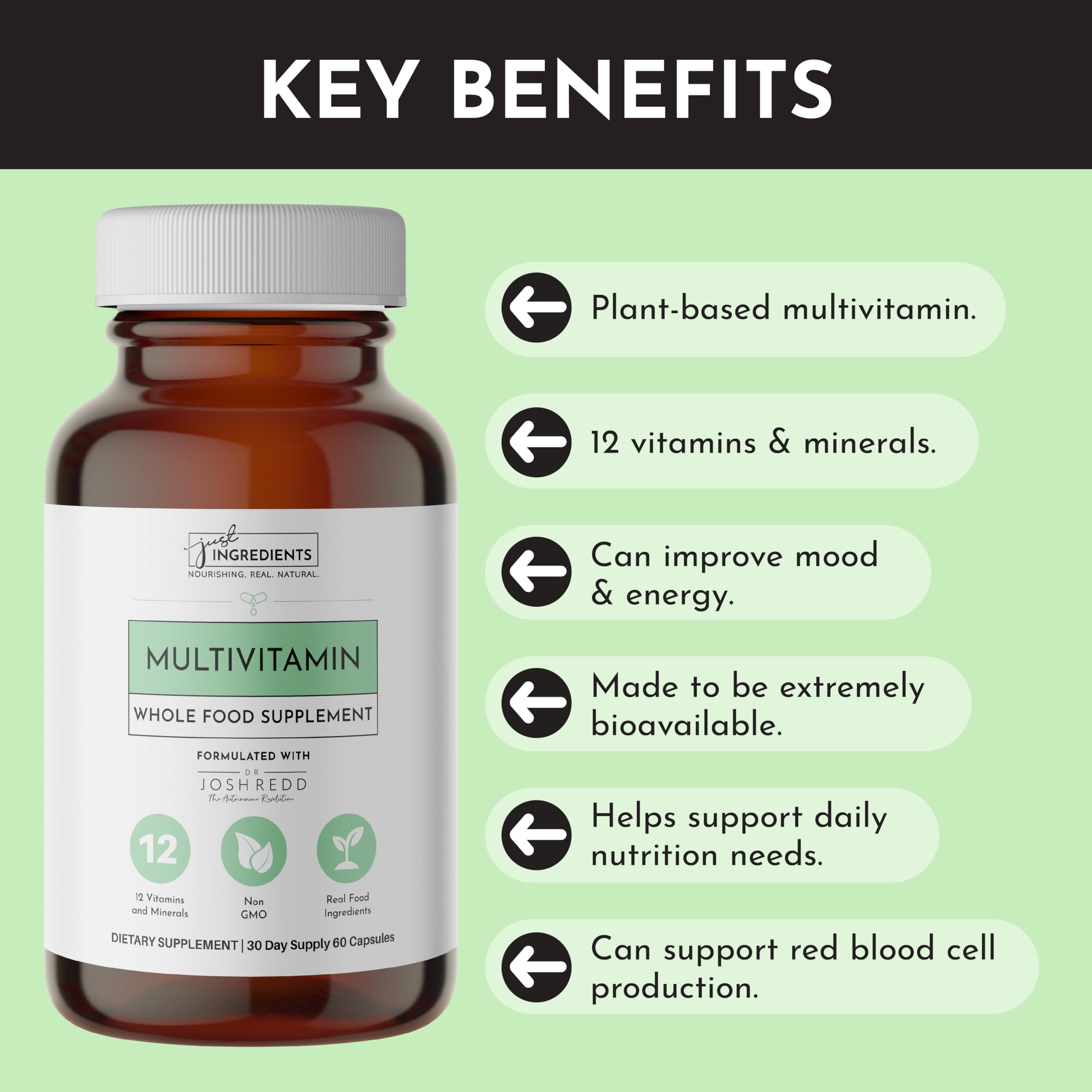 JUST INGREDIENTS Multivitamine, sans ogm et gélules végétariennes.