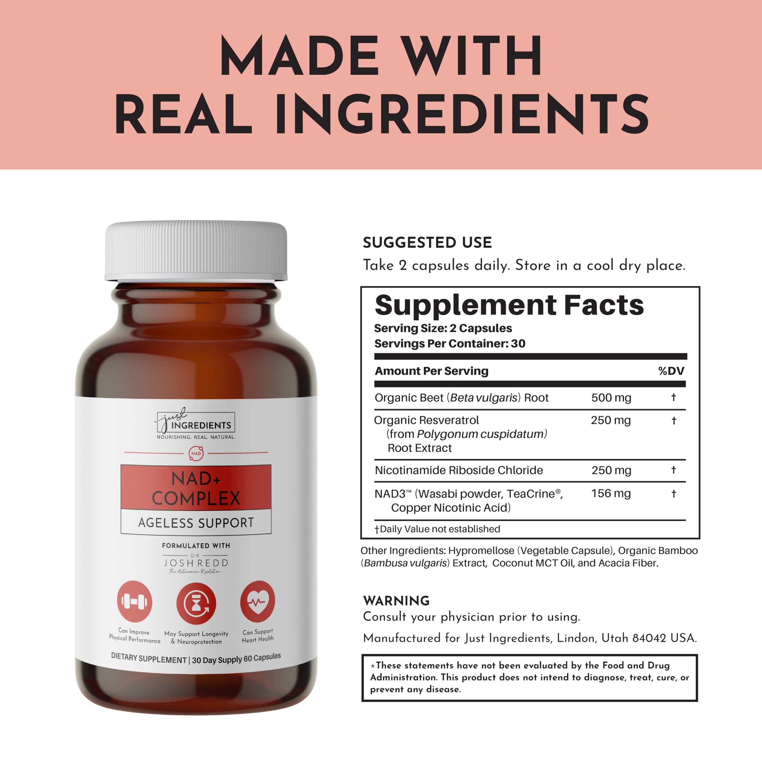 Just Ingredients NAD+ met en avant la fonction mitochondriale et le métabolisme
