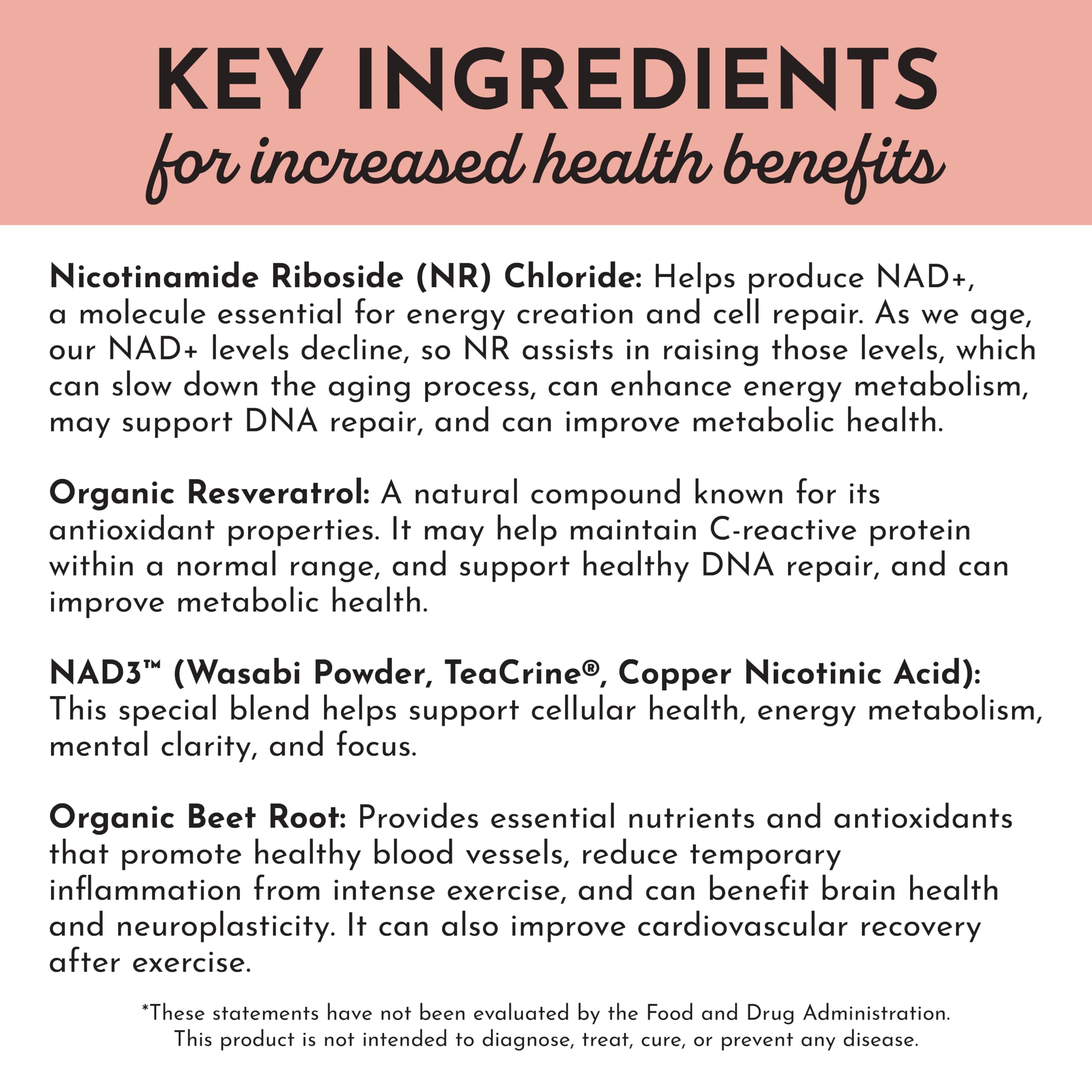 Just Ingredients NAD+ sans additifs artificiels, haute qualité et traçabilité