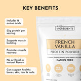 JUST INGREDIENTS sachet ouvert avec cuillère, pratique pour un ajout protéiné quotidien.