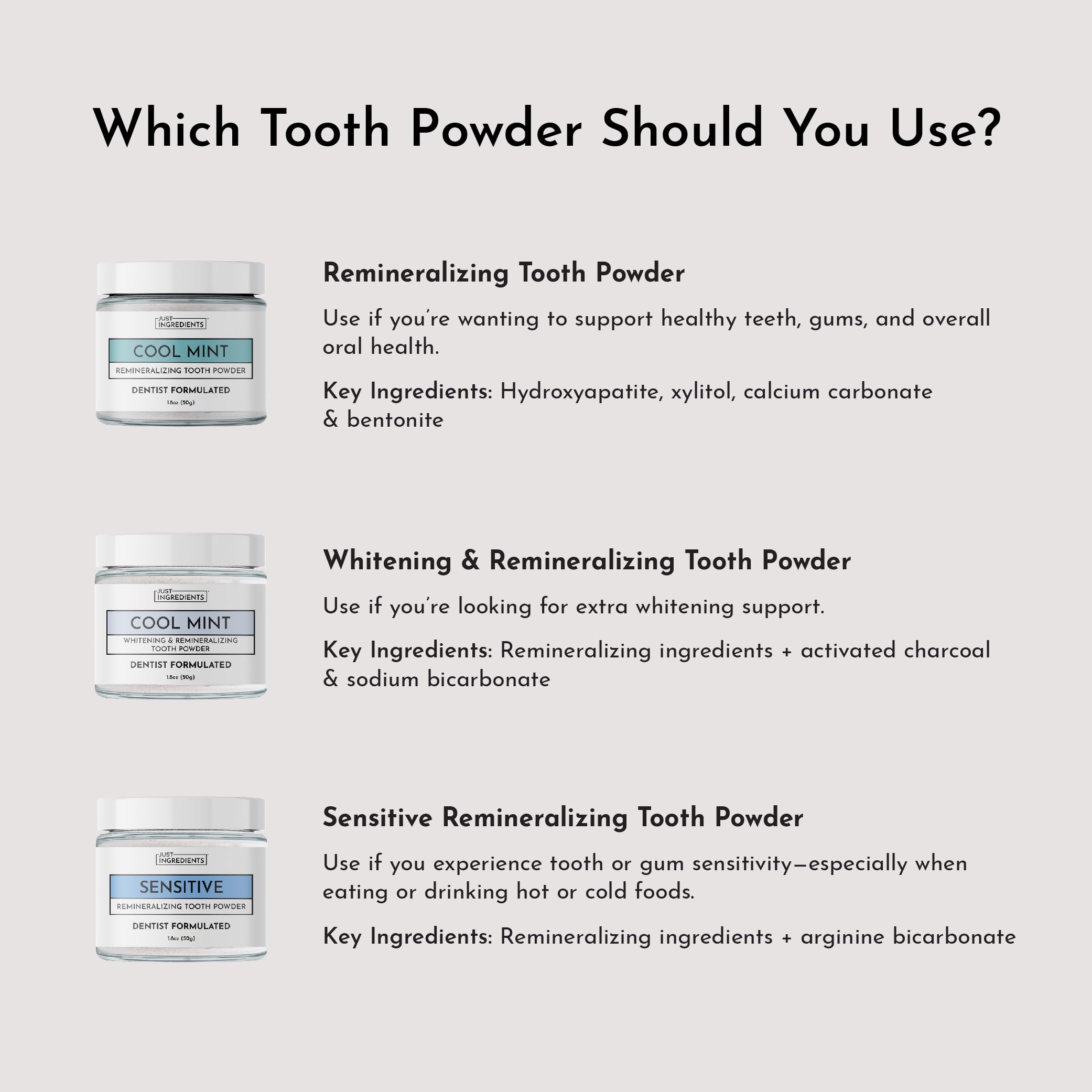Just Ingredients Poudre remineralisante sur une brosse, pratique quotidienne sûre