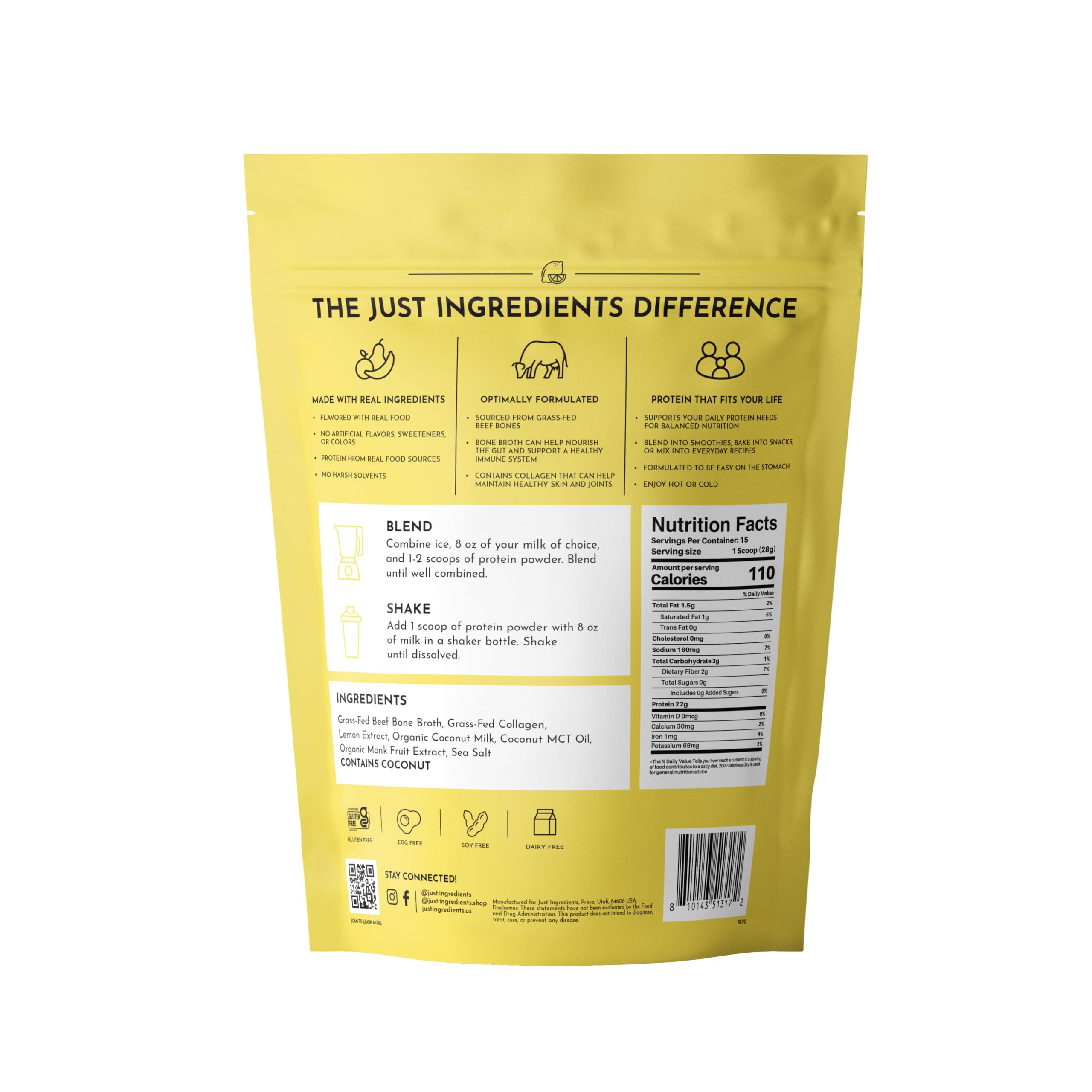 Just Ingredients Cuillère Doseuse Protéine Bouillon Os Citron Creme