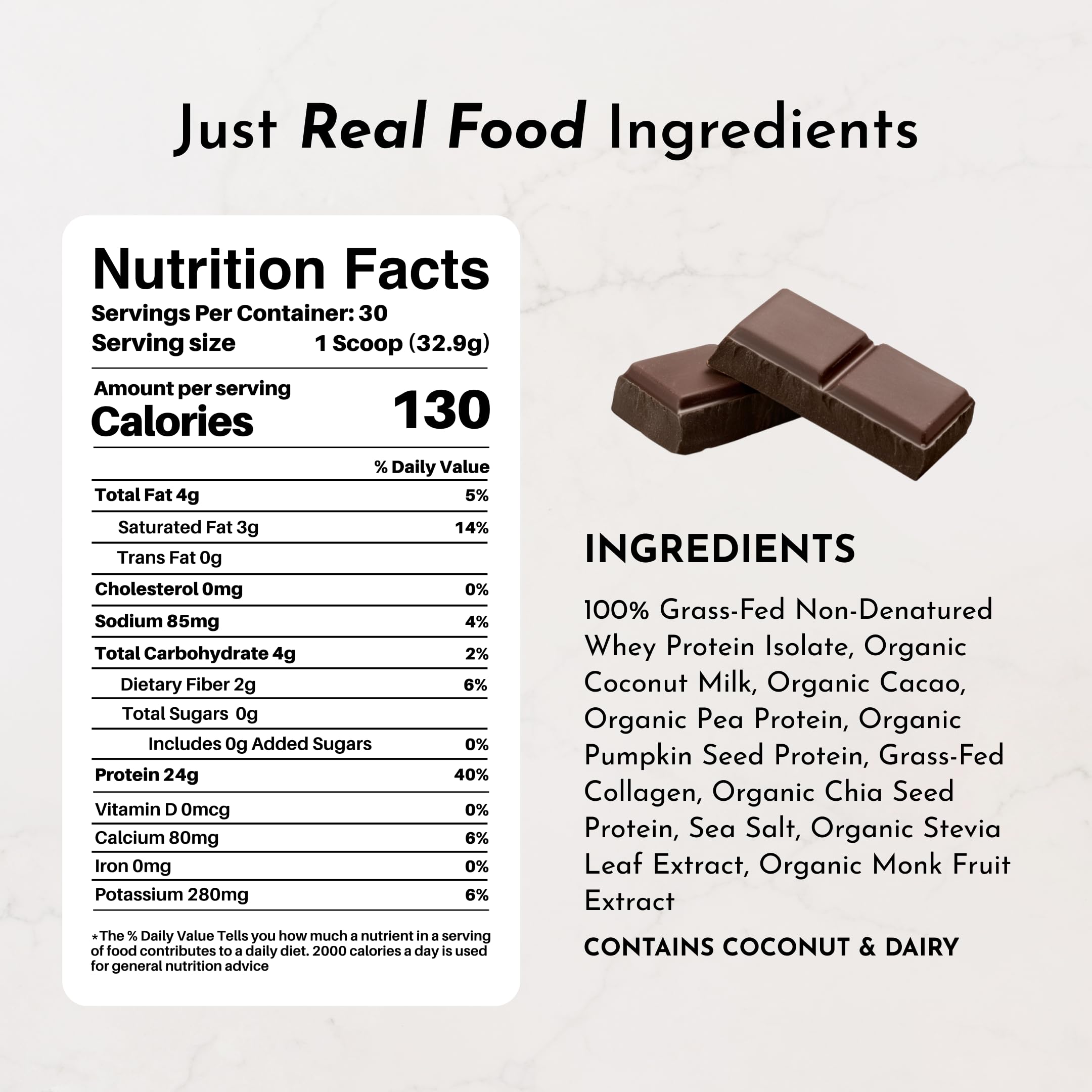 JUST INGREDIENTS poudre protéine chocolat, shake rapide et pratique.