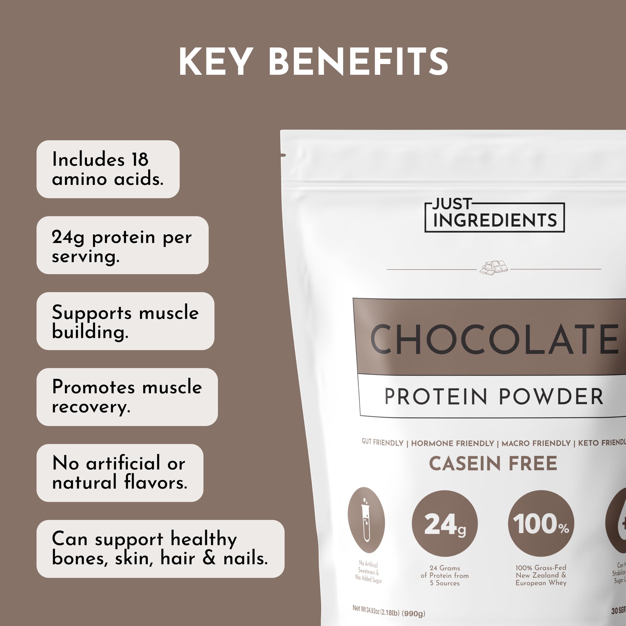 JUST INGREDIENTS poudre protéine chocolat, smoothie onctueux et facile.