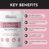 JUST INGREDIENTS pré-entraînement framboise-citron – dose mesurée pour démarrer rapidement.