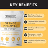 Goût fruité Orange Ananas perçu dans le flacon Just Ingredients Pré-entraînement, énergie agréable.