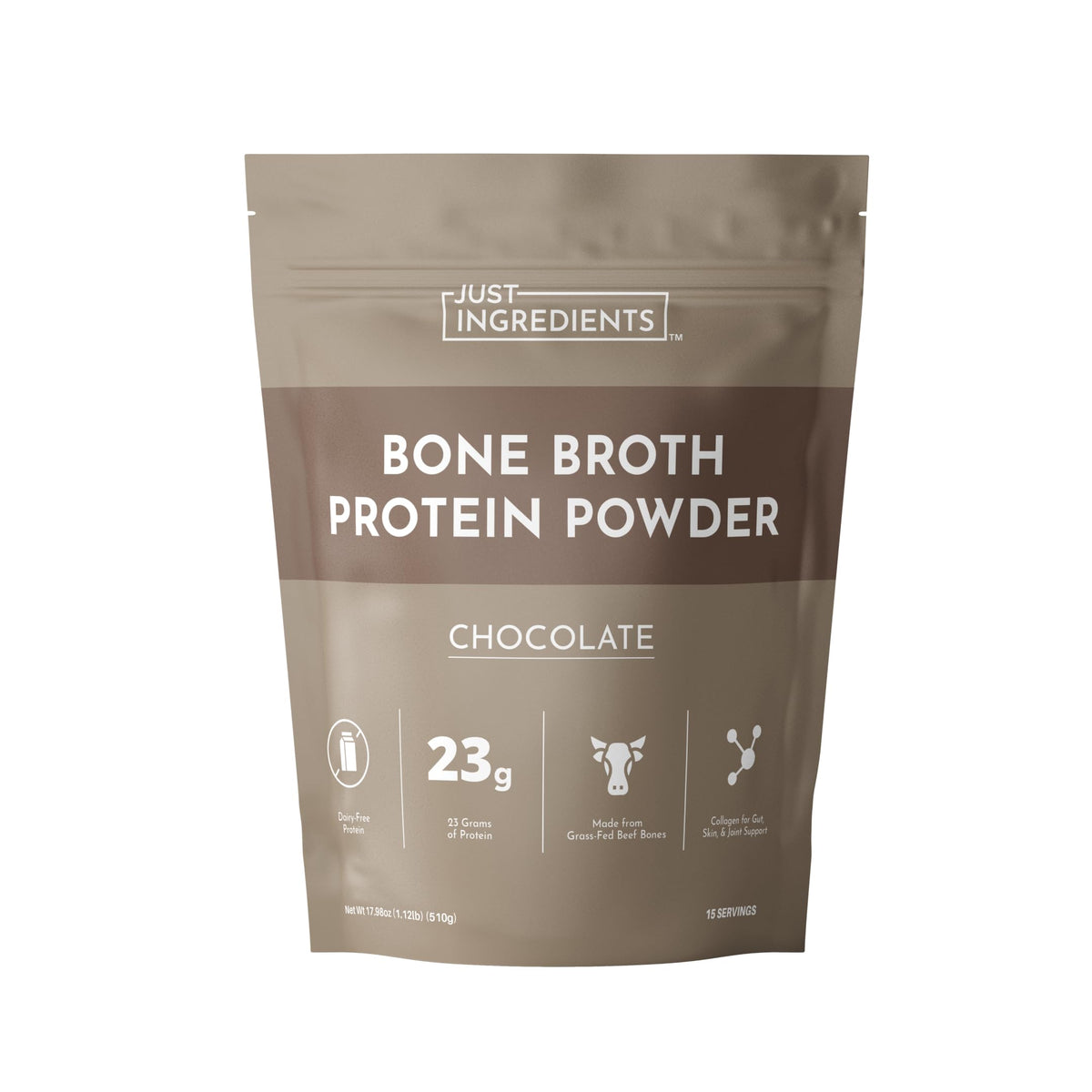 JUST INGREDIENTS Protéine Bouillon Os Chocolat – emballage pratique pour démarrer votre routine.