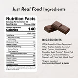 Just Ingredients Protéine Chocolat avec cuillère-dosage pour mesures précises et pratiques.