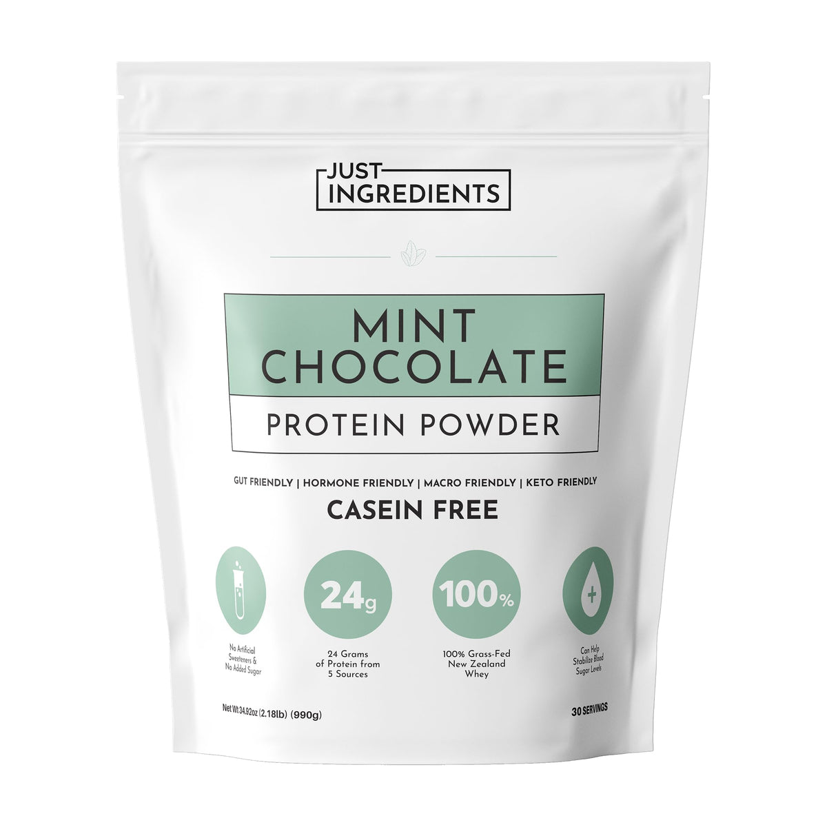 Just Ingredients protéine menthe-chocolat, emballage visible, parfait pour démarrer la journée