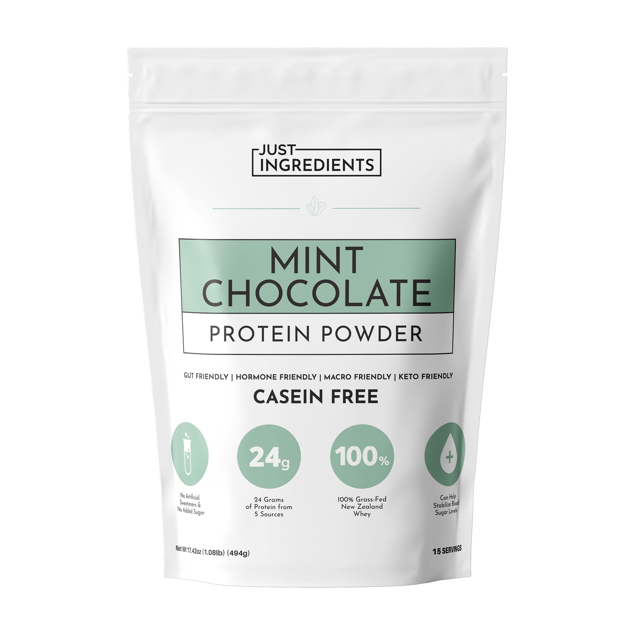 JUST INGREDIENTS Protéine Menthe-Chocolat en flacon, mélange facile et goût frais.