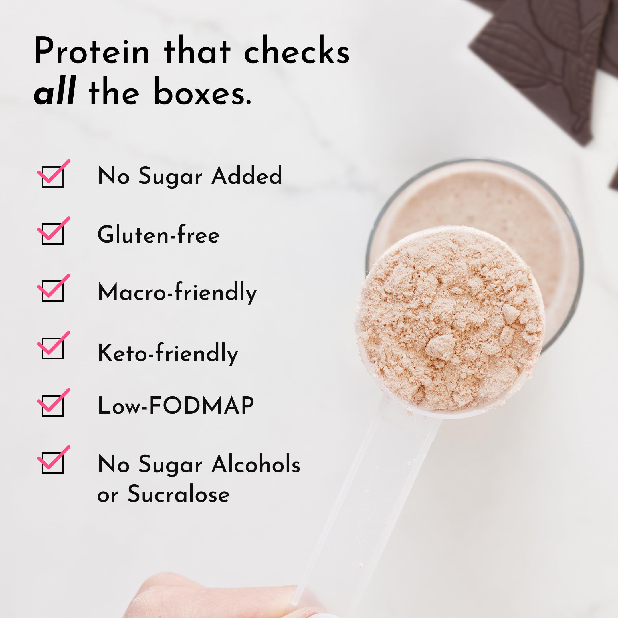 Just Ingredients protéine menthe-chocolat, ingrédients naturels visibles pour une nutrition complète