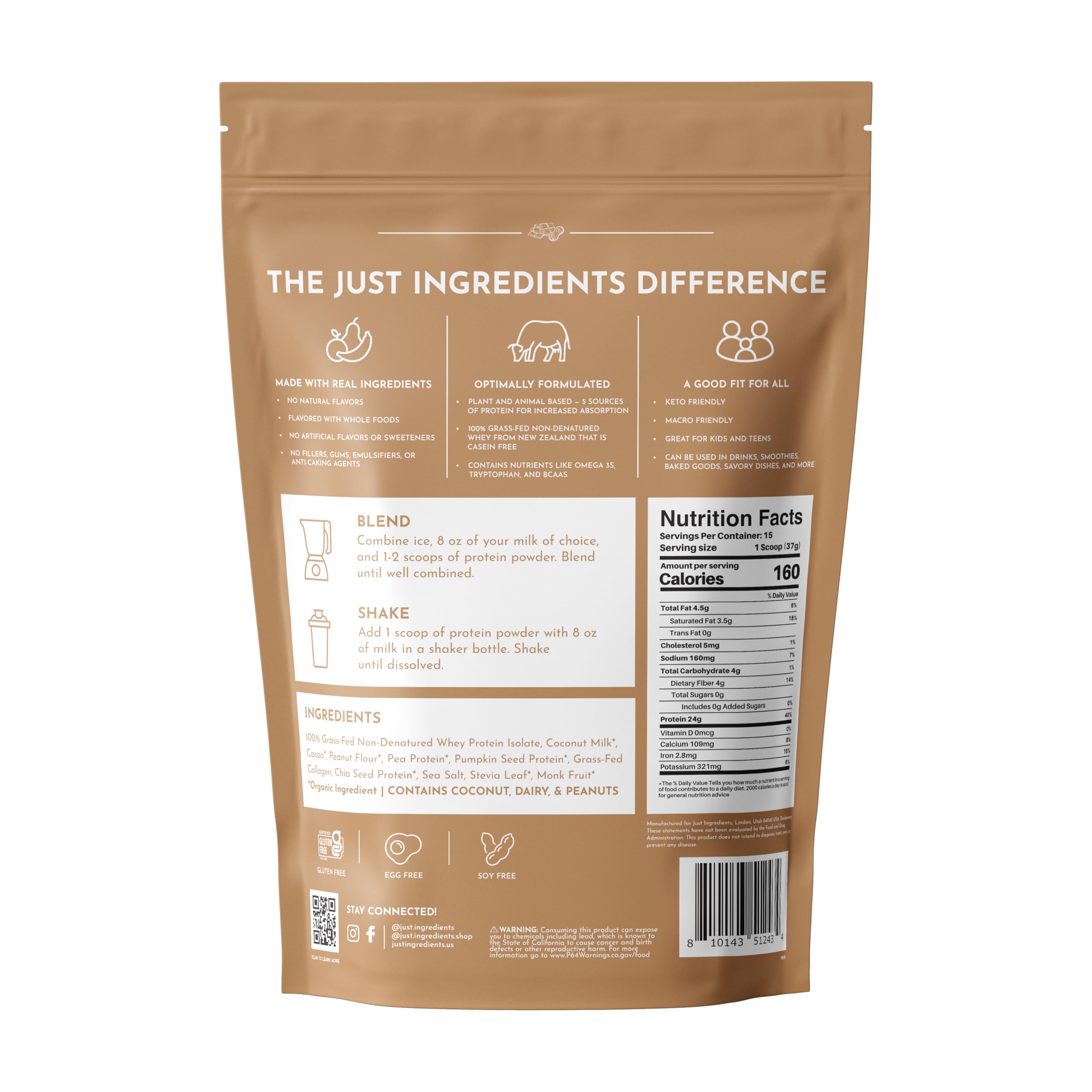 Just Ingredients protéine, texture lisse, facilite la digestion et s'intègre dans des boissons protéinées.