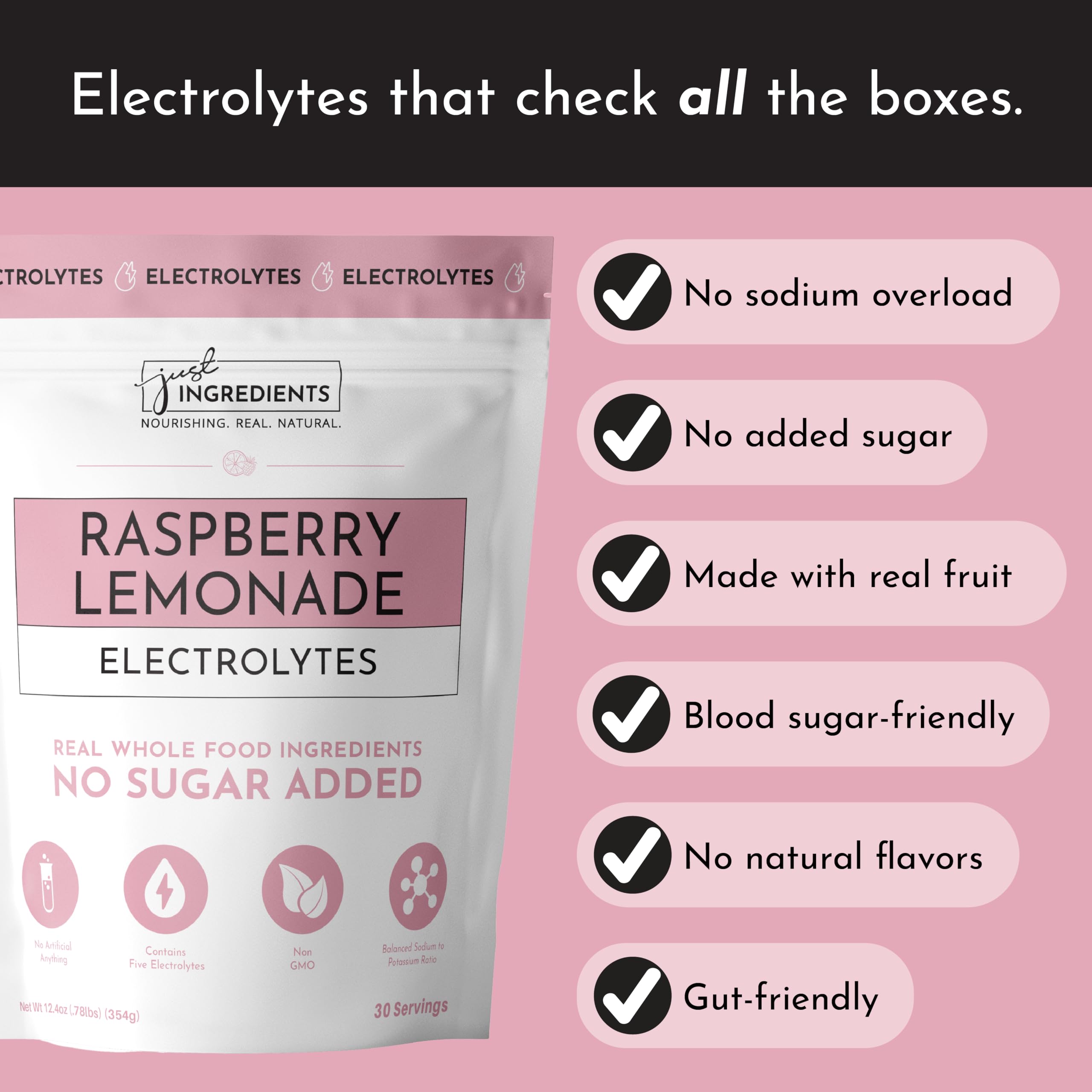 JUST INGREDIENTS sachet portable, hydratation pratique en déplacement.