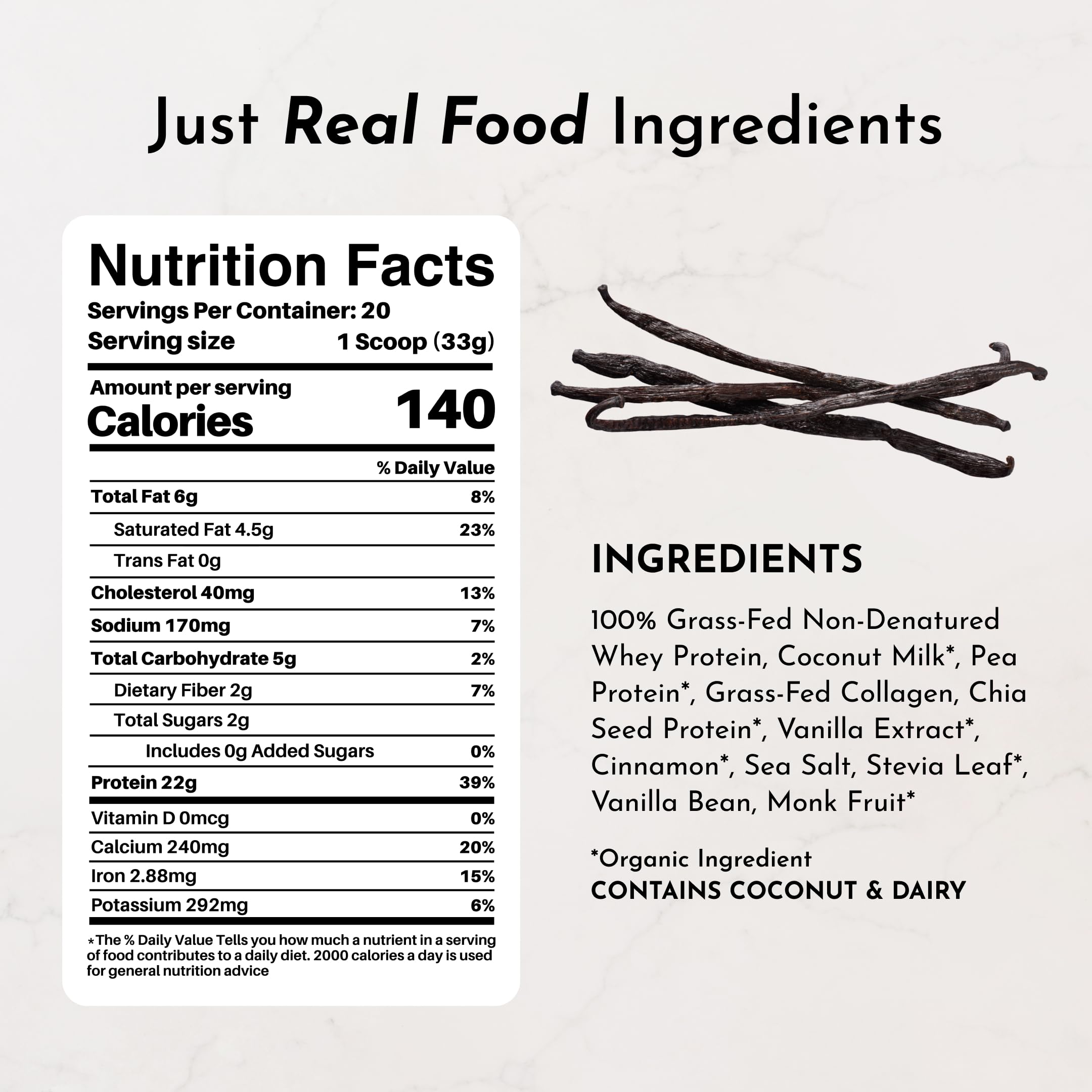 JUST INGREDIENTS Shaker montrant un mélange vanille-cannelle prêt à boire.