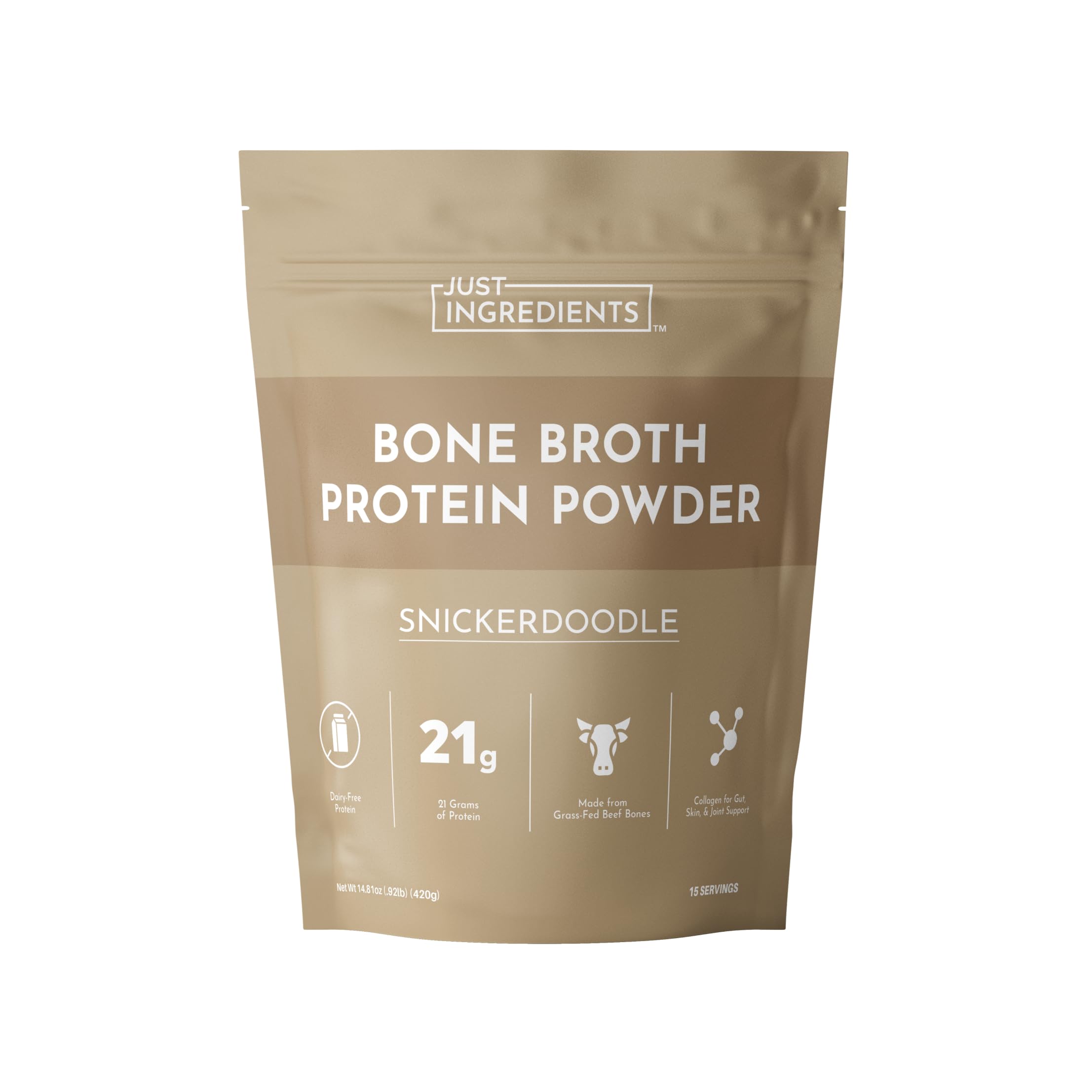 Just Ingredients Snickerdoodle Poudre Bouillon face avante, énergie pratique