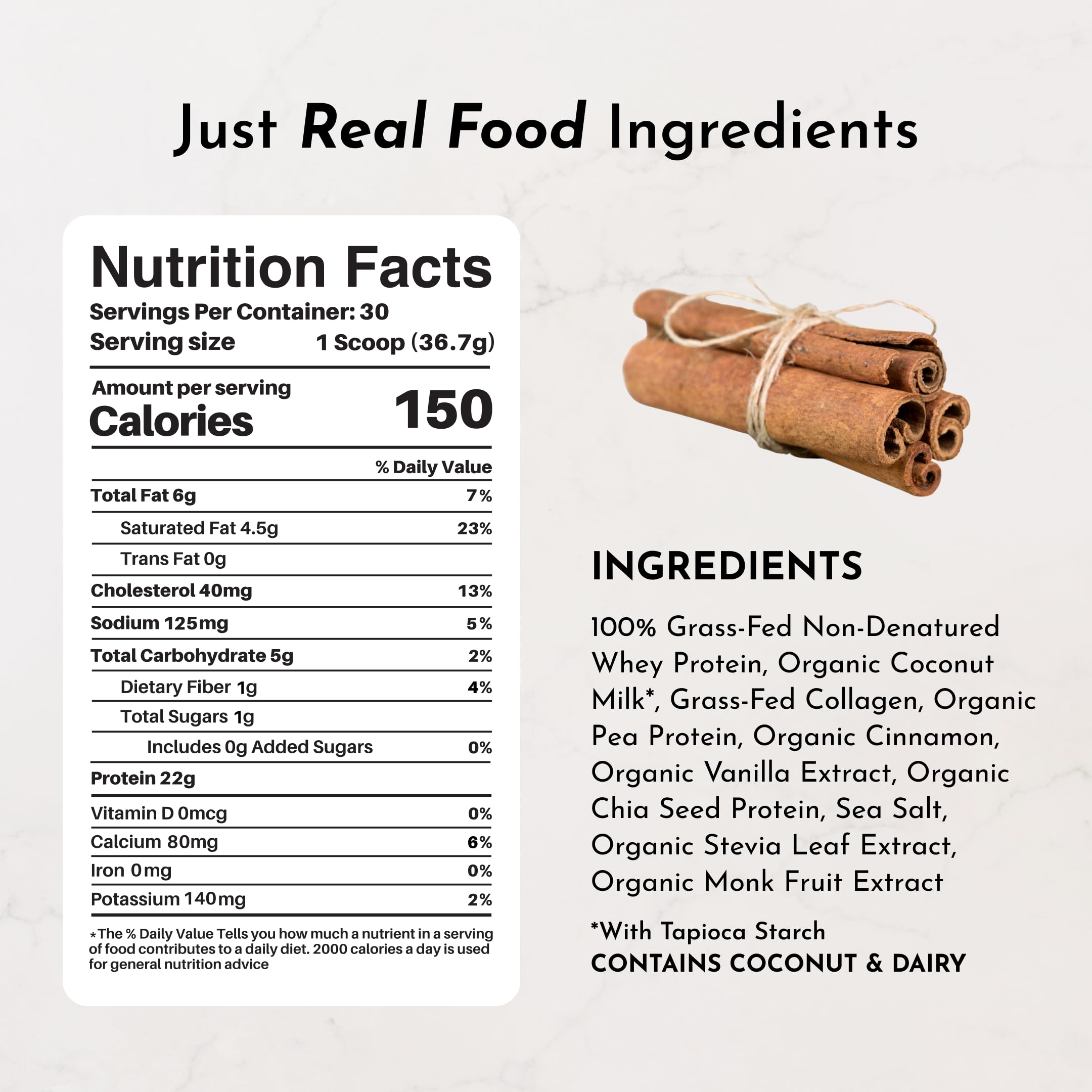 Poudre Snickerdoodle Just Ingredients dans bol, idéal pour smoothies crémeux.